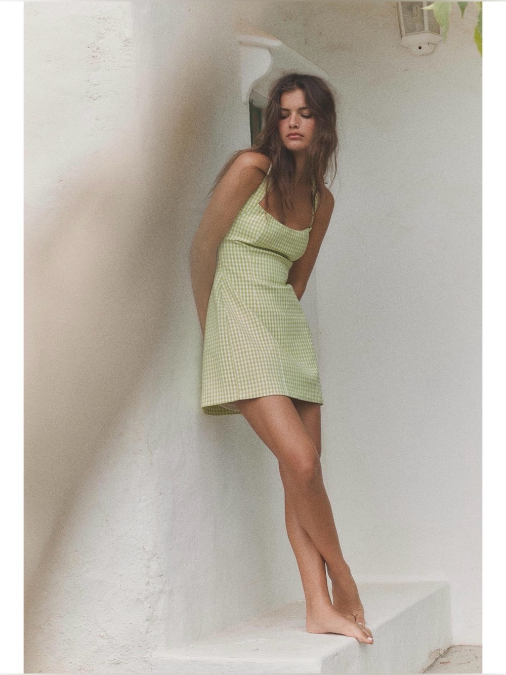 Zara Light Green Gingham Square-Neck Mini Dress - Picture 3 of 7